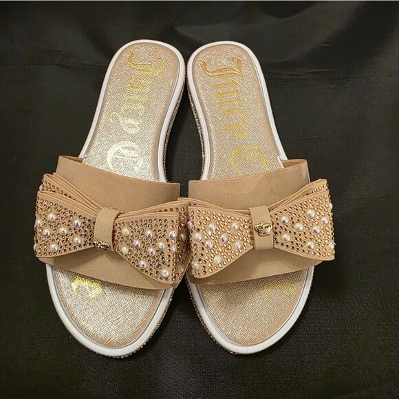 BRAND NEW JUICY  COUTURE YAEL BOWNOT PEARL RHINESTONE SLIDER R3 - Picture 2 of 13